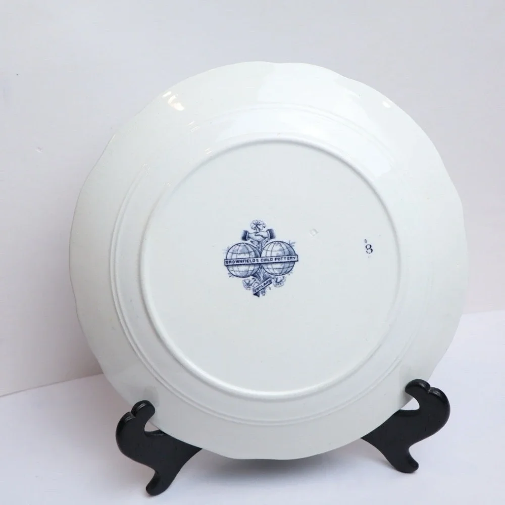 Antique Brownfields Guild Pottery England Blue Transferware Victorian Floral
